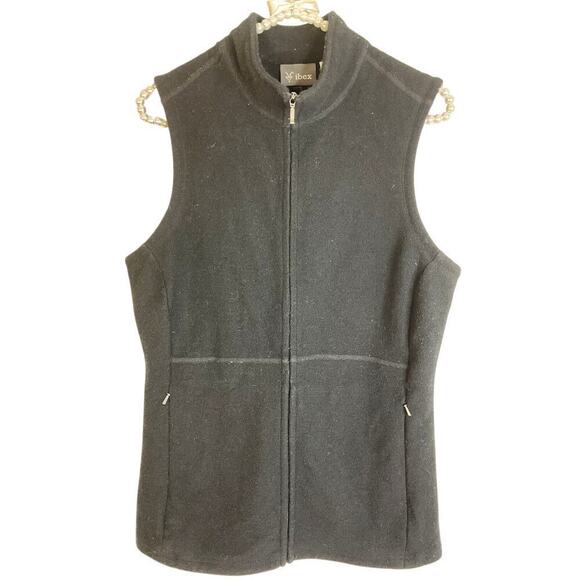 IBEX Women's Carrie Black Merino Wool Vest Full Zip with Zip Pockets Size Medium